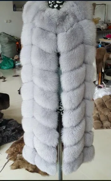 2018 real fox fur vest  outerwear fur overcoat long design o-neck sweater vest waistcoat women's