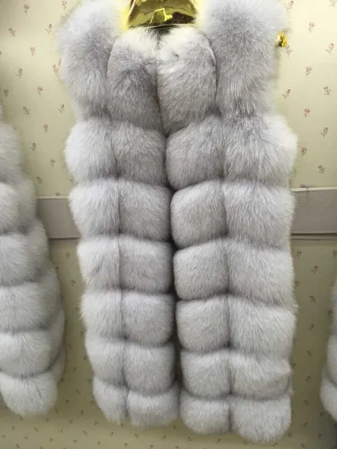 2018 real fox fur vest  outerwear fur overcoat long design o-neck sweater vest waistcoat women's