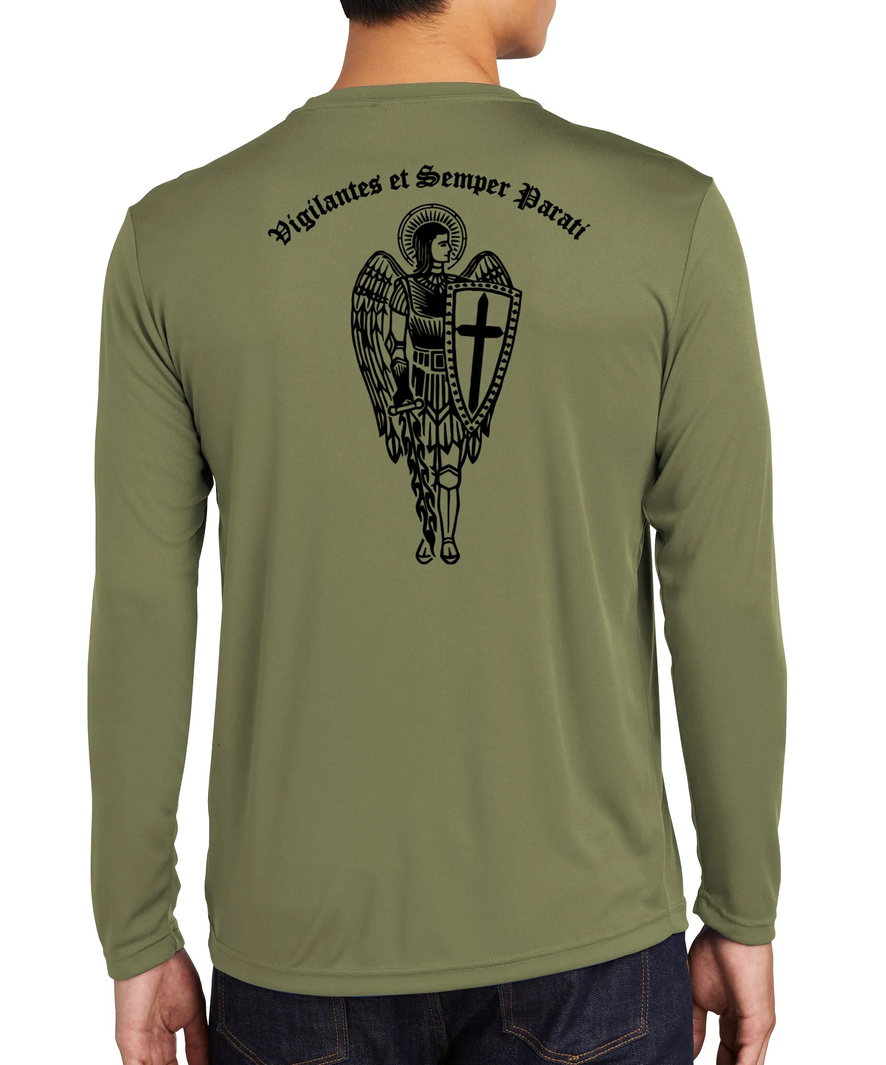 Archangel 6 4th LS Performance PT Shirt. Black Design. This shirt IS approved for PT.