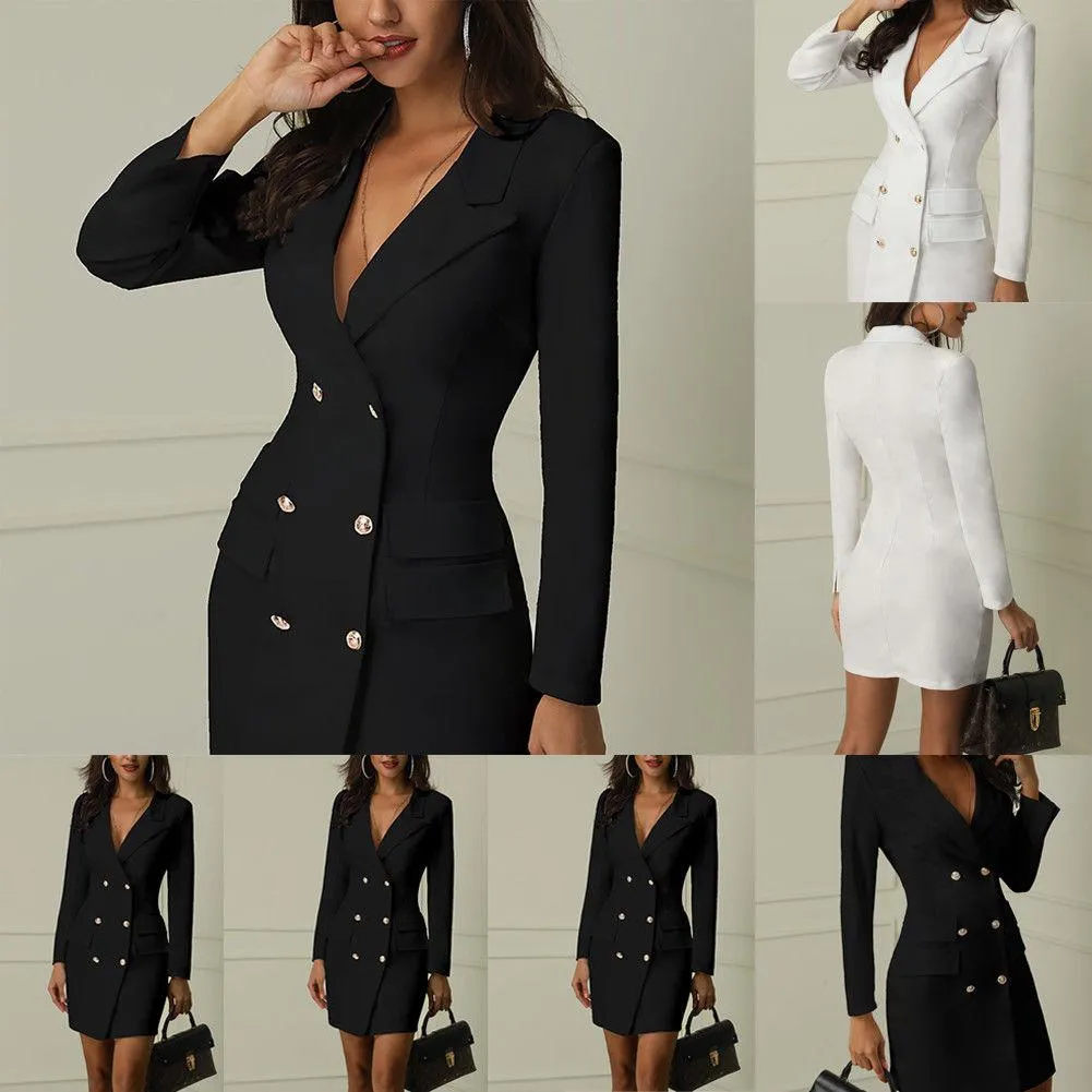 Autumn Winter Women's Casual Double Breasted Long Jackets with Pocket