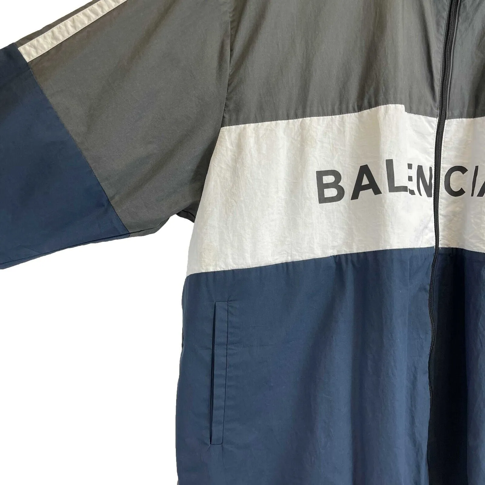 Balenciaga - Oversized Logo Track Jacket - Grey and Blue - 38 US 8