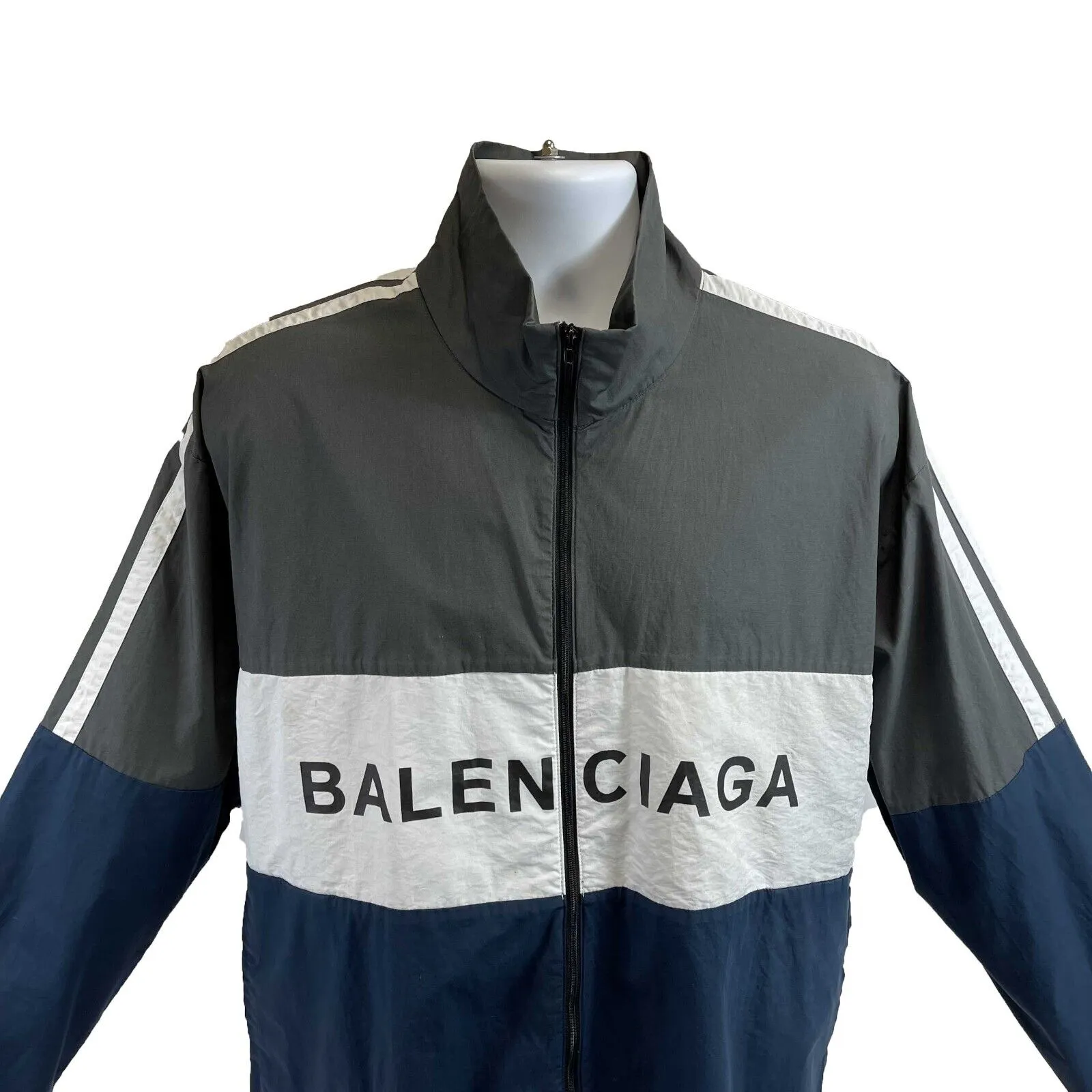 Balenciaga - Oversized Logo Track Jacket - Grey and Blue - 38 US 8