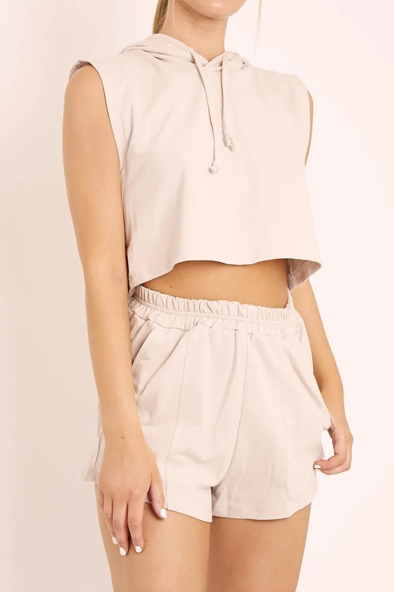 Beige Hooded Top and Shorts Loungewear Co-ord - Hannie