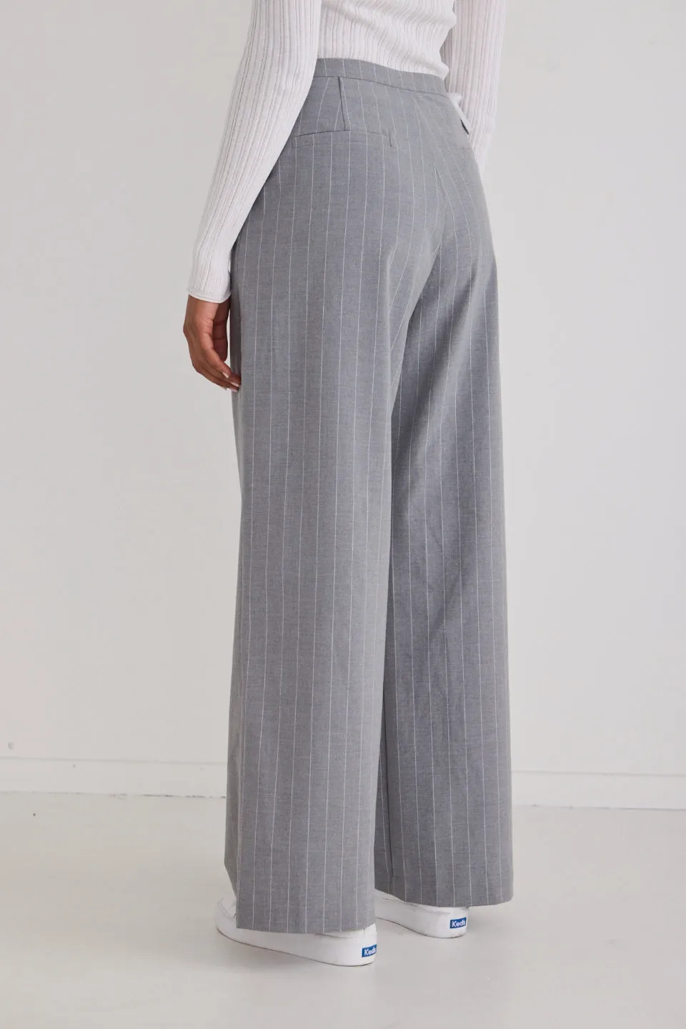 Best Life Grey Pinstripe Wide Leg Pant