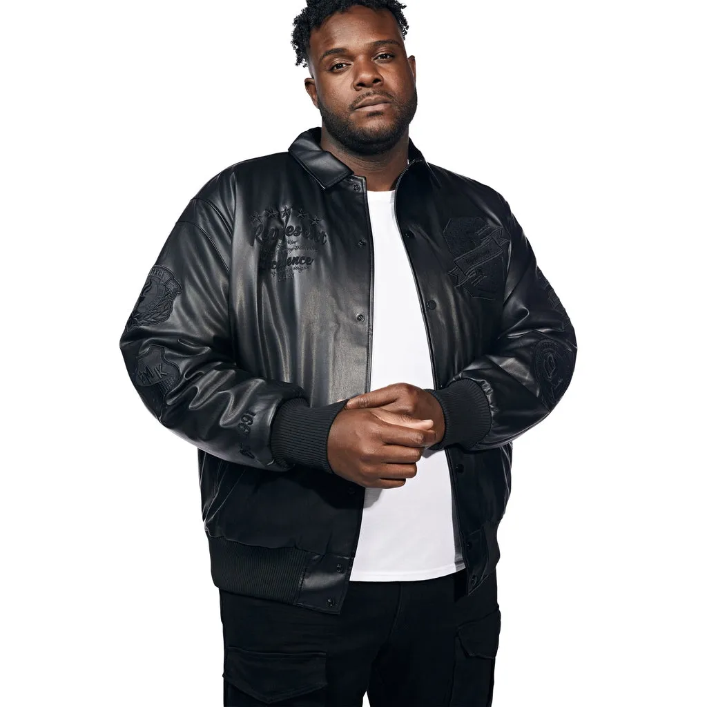 Big And Tall Vegan Leather  Varsity Jacket - Black