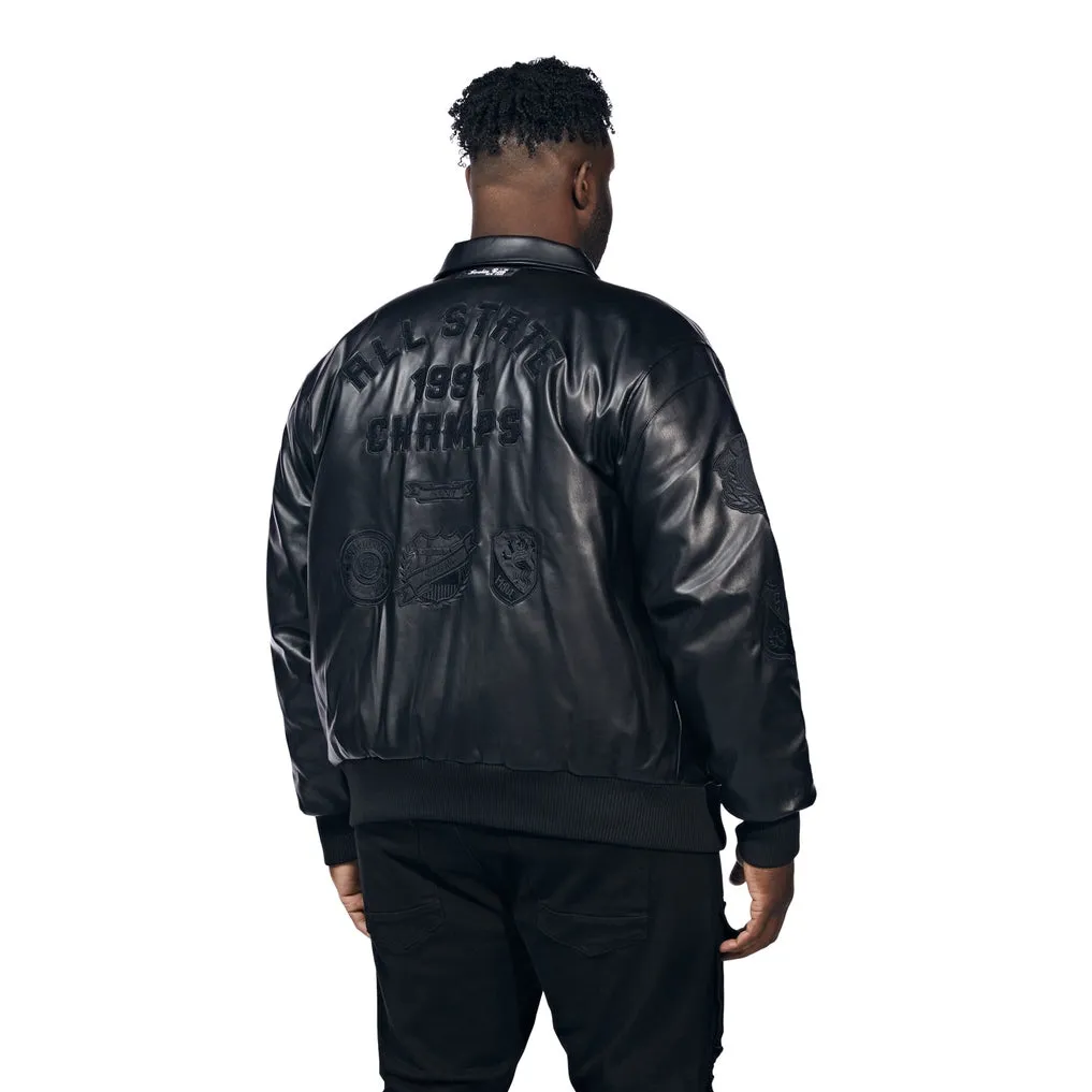 Big And Tall Vegan Leather  Varsity Jacket - Black