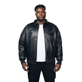 Big And Tall Vegan Leather  Varsity Jacket - Black