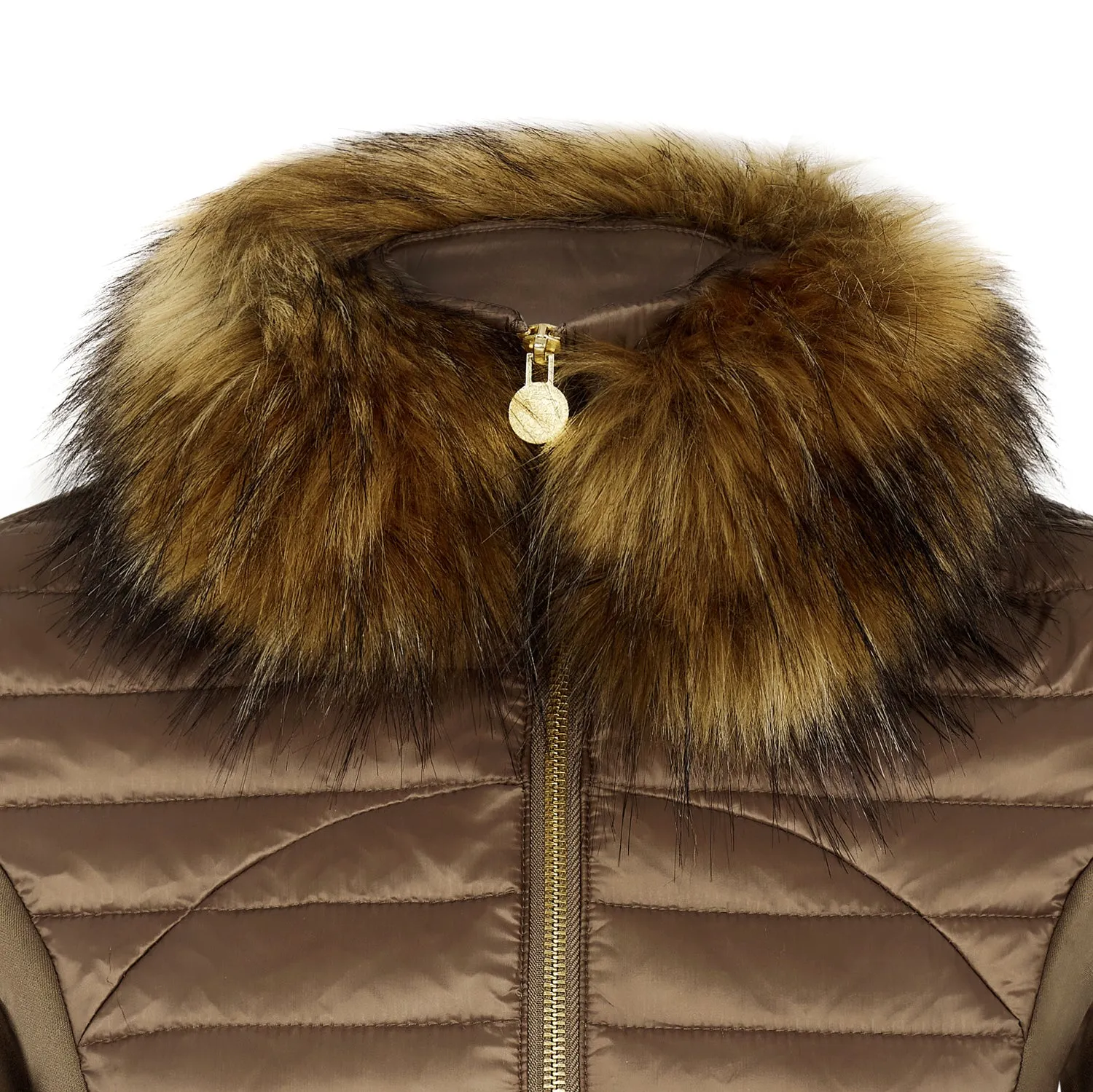 Bronze Puffer Jacket - Luxe Faux Fur Collar - 60% OFF