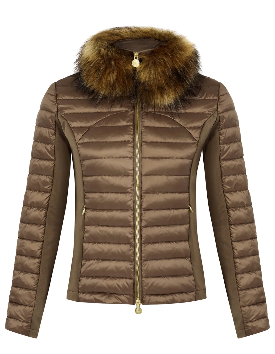 Bronze Puffer Jacket - Luxe Faux Fur Collar - 60% OFF