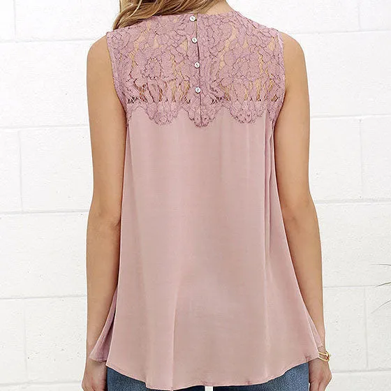 Casual Round Neck Lace Tank Top Tee Shirts Sleeveless