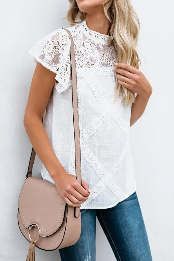 Cute Boho Chic Short Sleeve Lace Shoulder Blouse Shirts