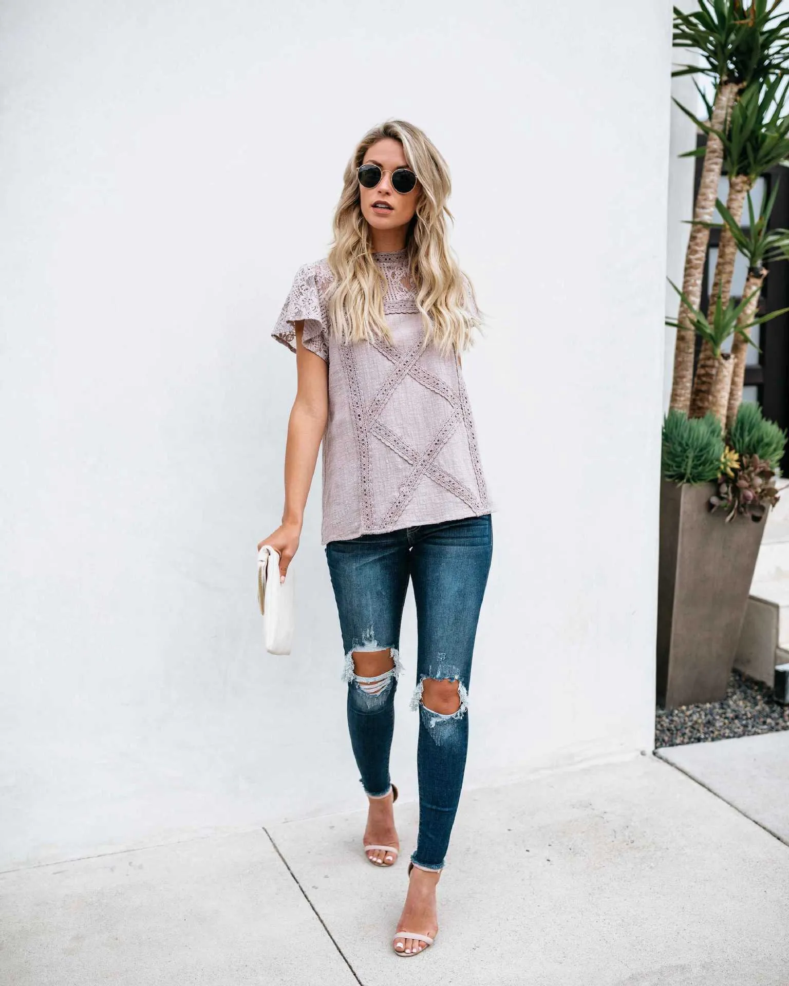 Cute Boho Chic Short Sleeve Lace Shoulder Blouse Shirts