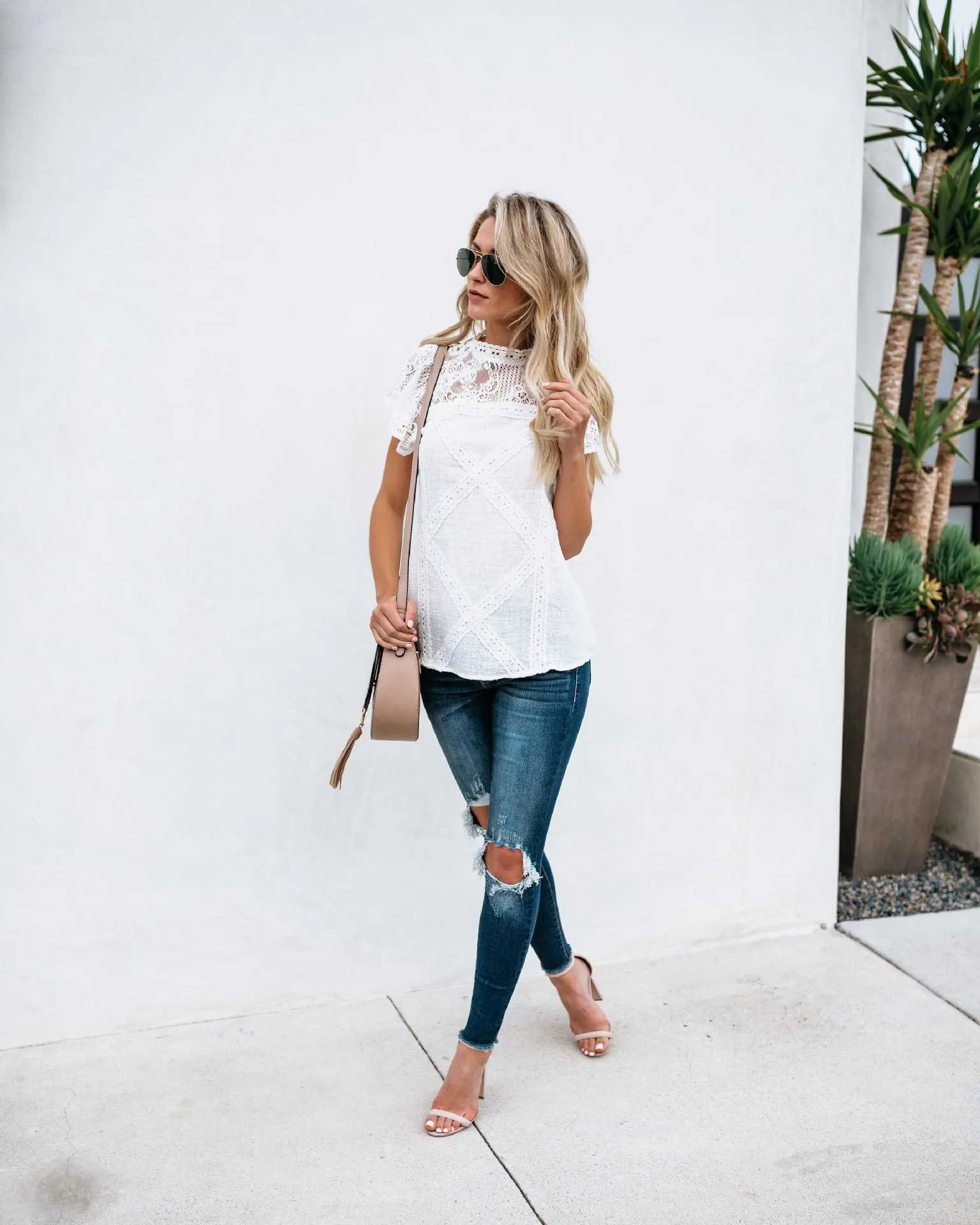 Cute Boho Chic Short Sleeve Lace Shoulder Blouse Shirts