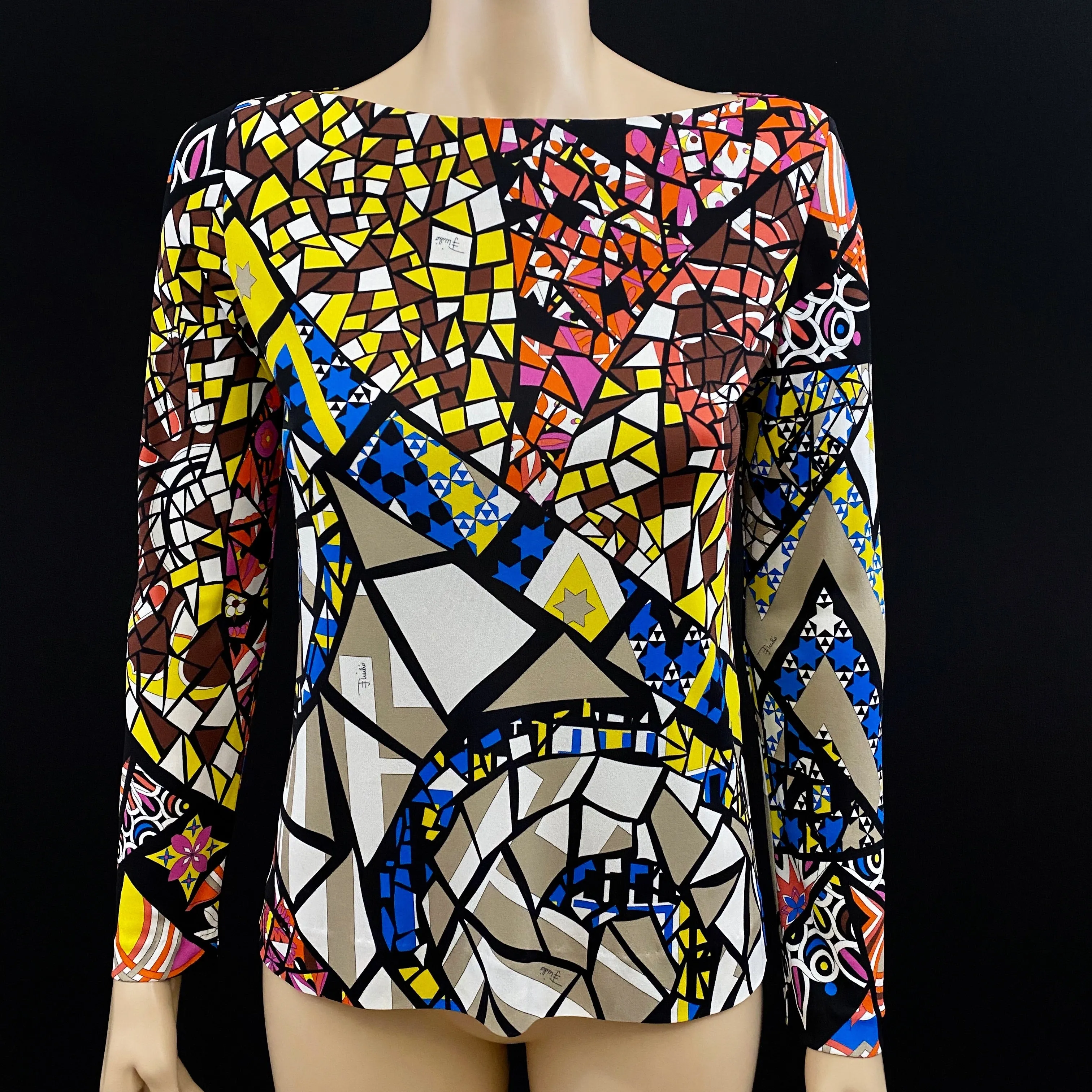 Emilio Pucci 2PC Star Print Silk Skirt 44|10 Long Sleeve Top 42|8