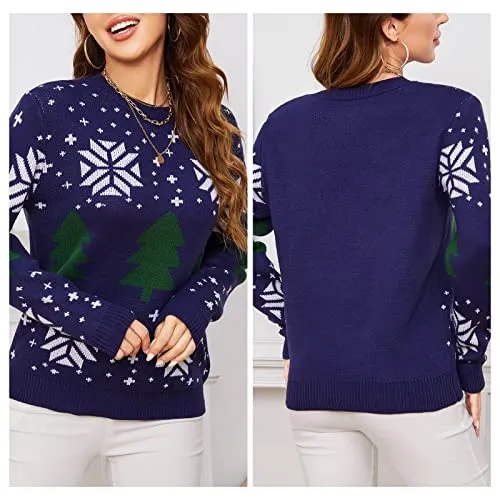 EXLURA Patterns Reindeer Ugly Christmas Sweater Jumper Pullover Tops