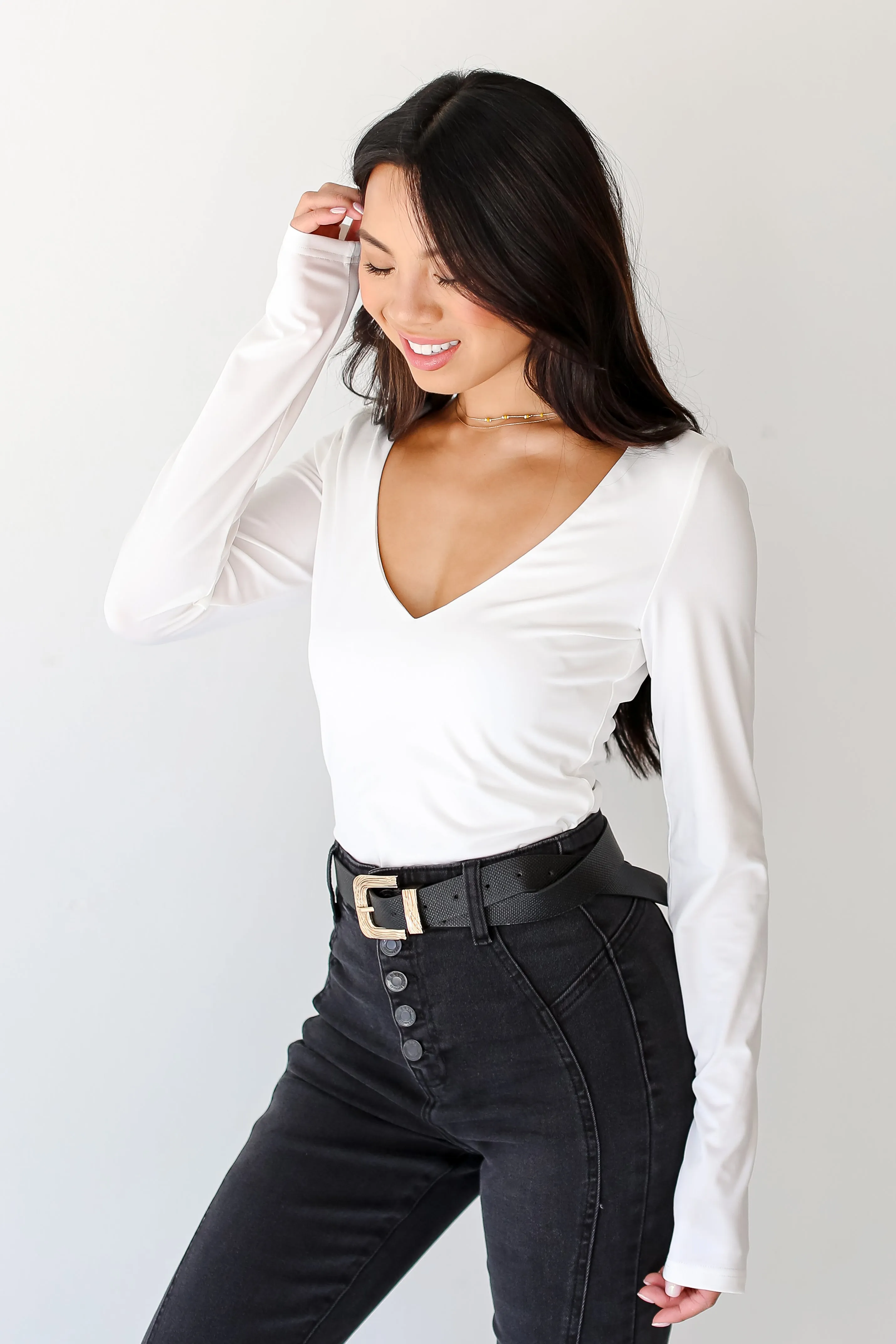 FINAL SALE - Back To The Basics V-Neck Long Sleeve Bodysuit