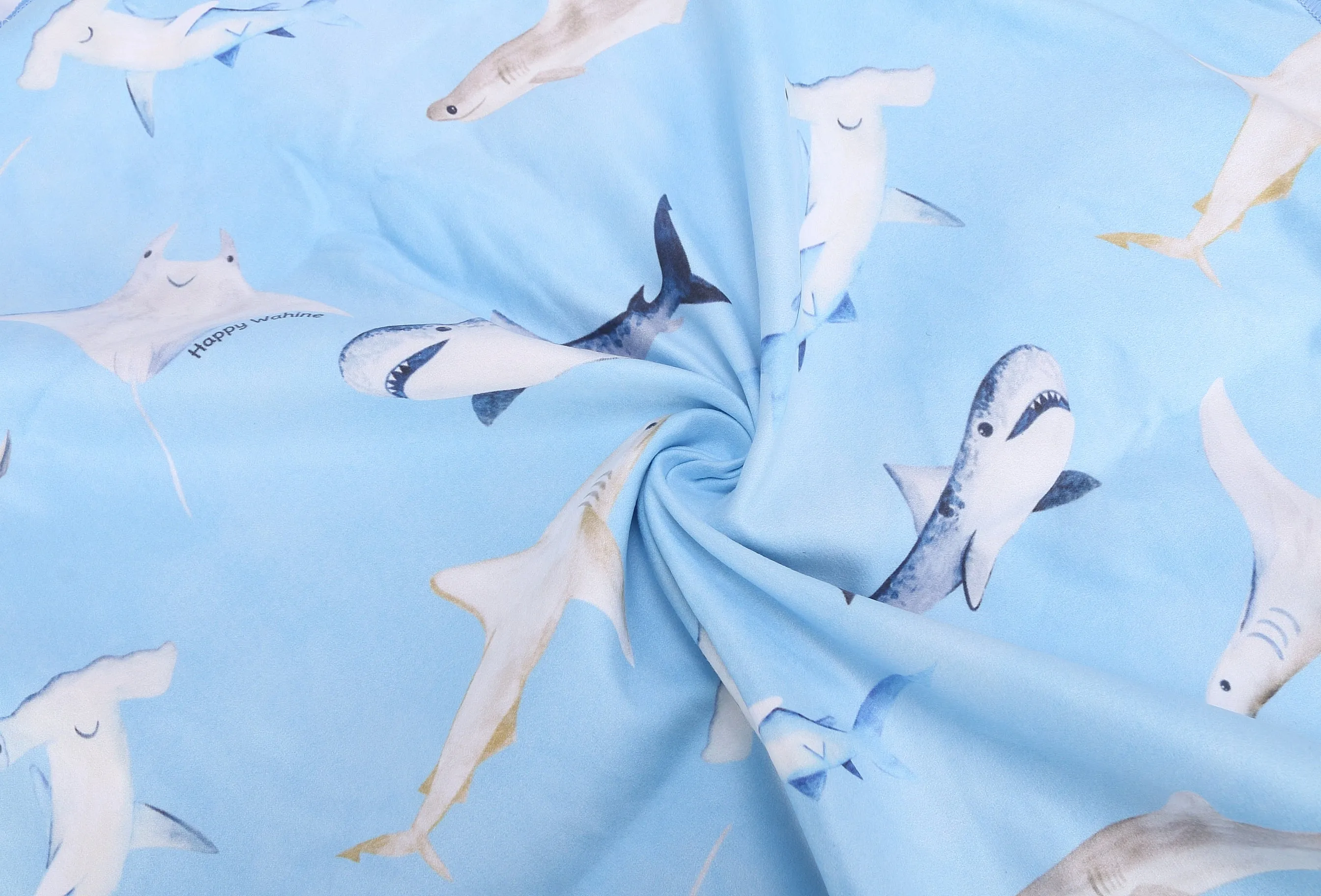 Hooded Beach Towel Poncho Kids Happy Sharks Blue