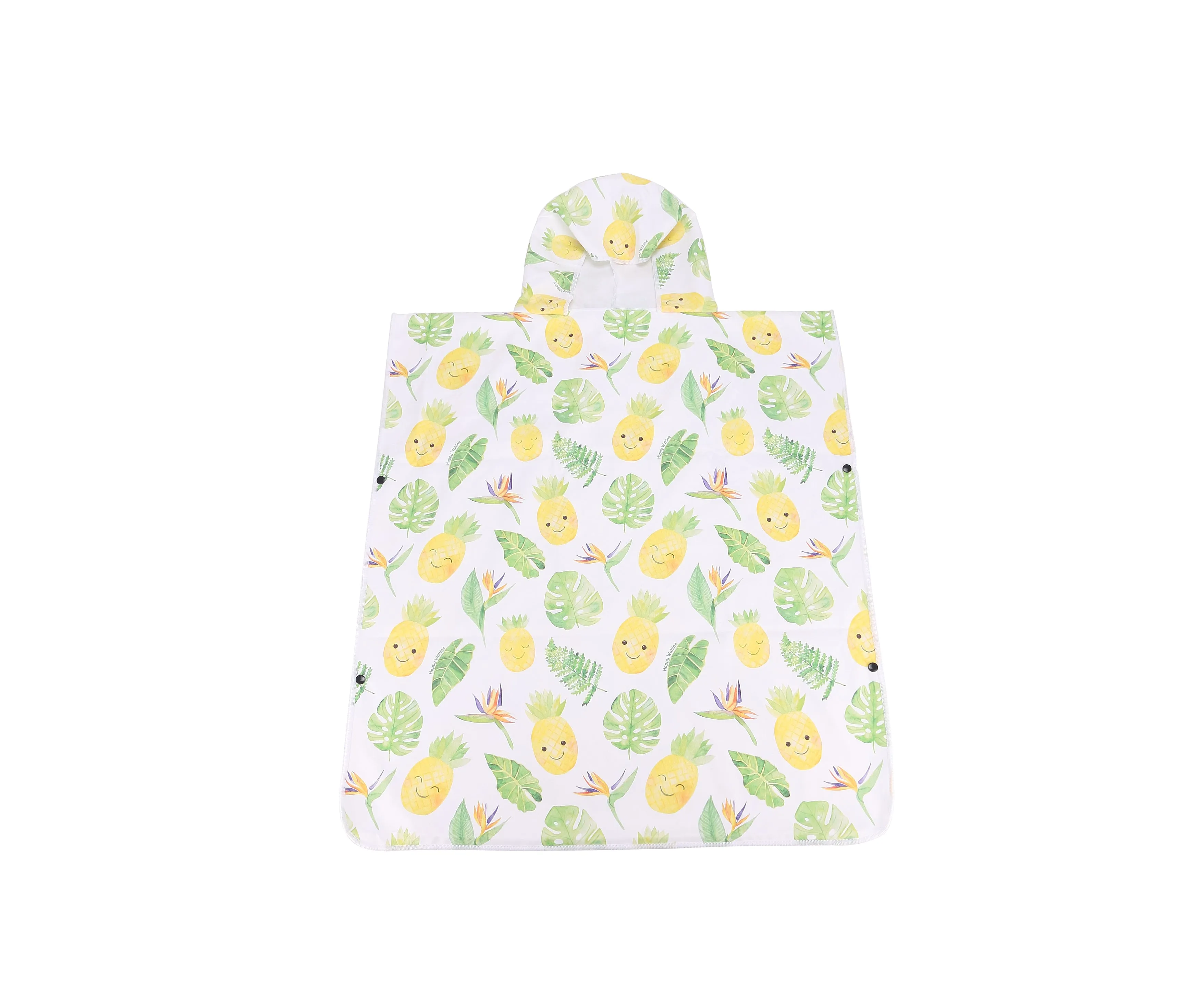 Hooded Beach Towel Poncho Teenager Monstera Pineapple White