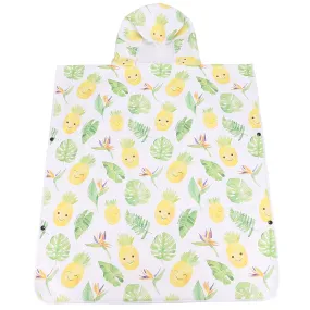 Hooded Beach Towel Poncho Teenager Monstera Pineapple White