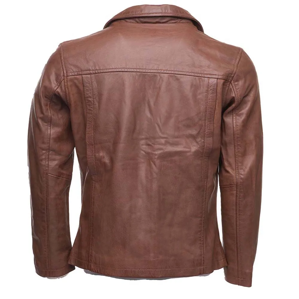 Liam Jackson dark cognac Leather Jacket