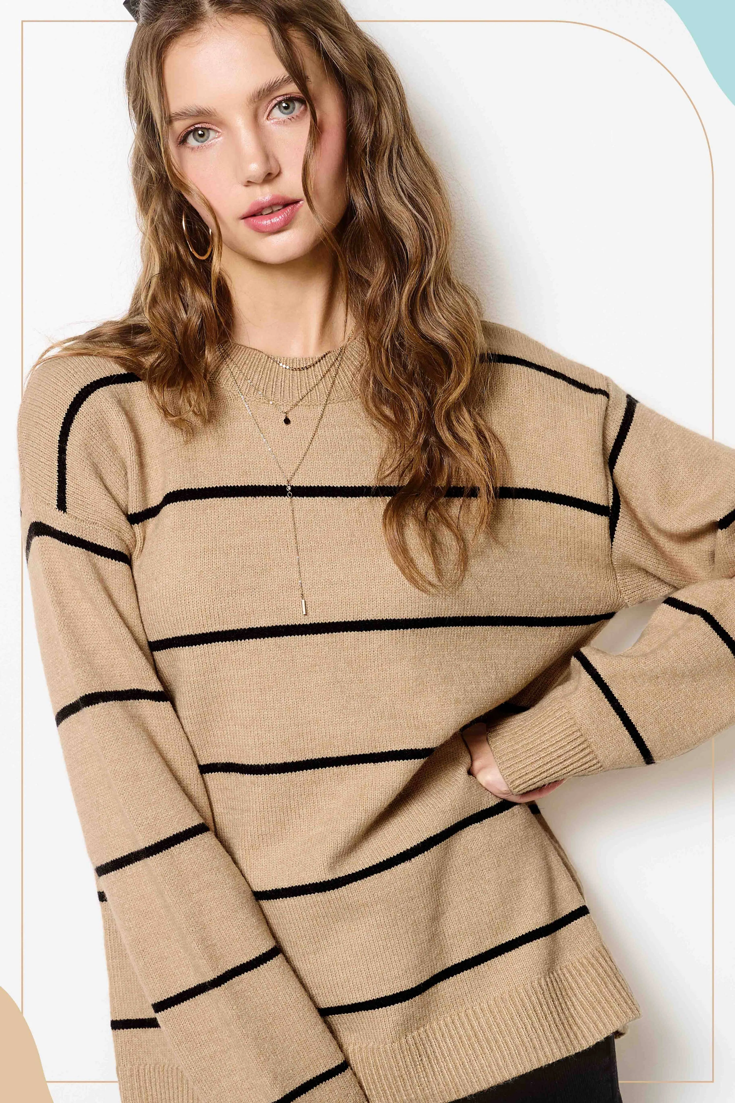 Loose Fit Stripe Long Sleeve Crewneck Sweater