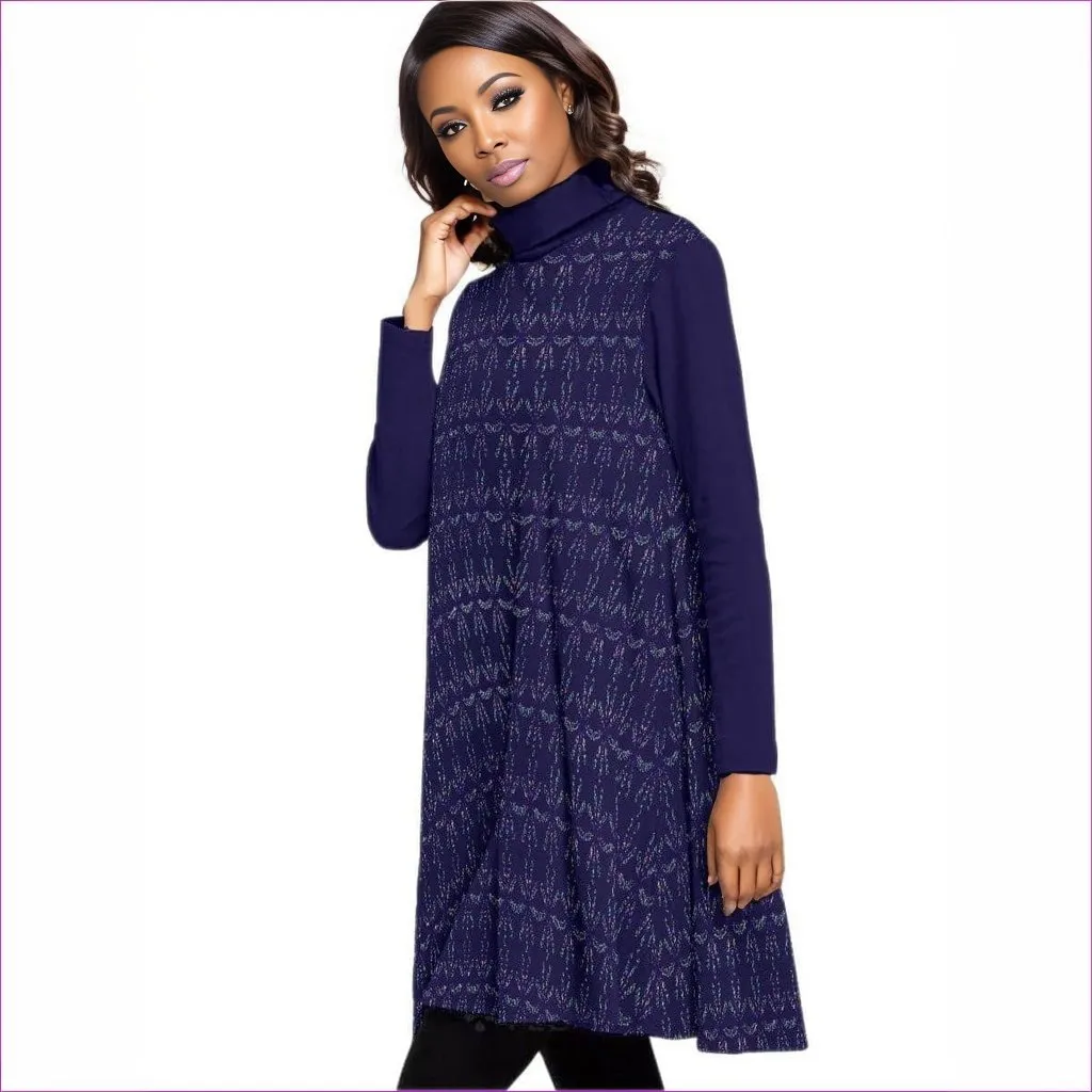 Mandala Womens High Neck Dress With Long Sleeve