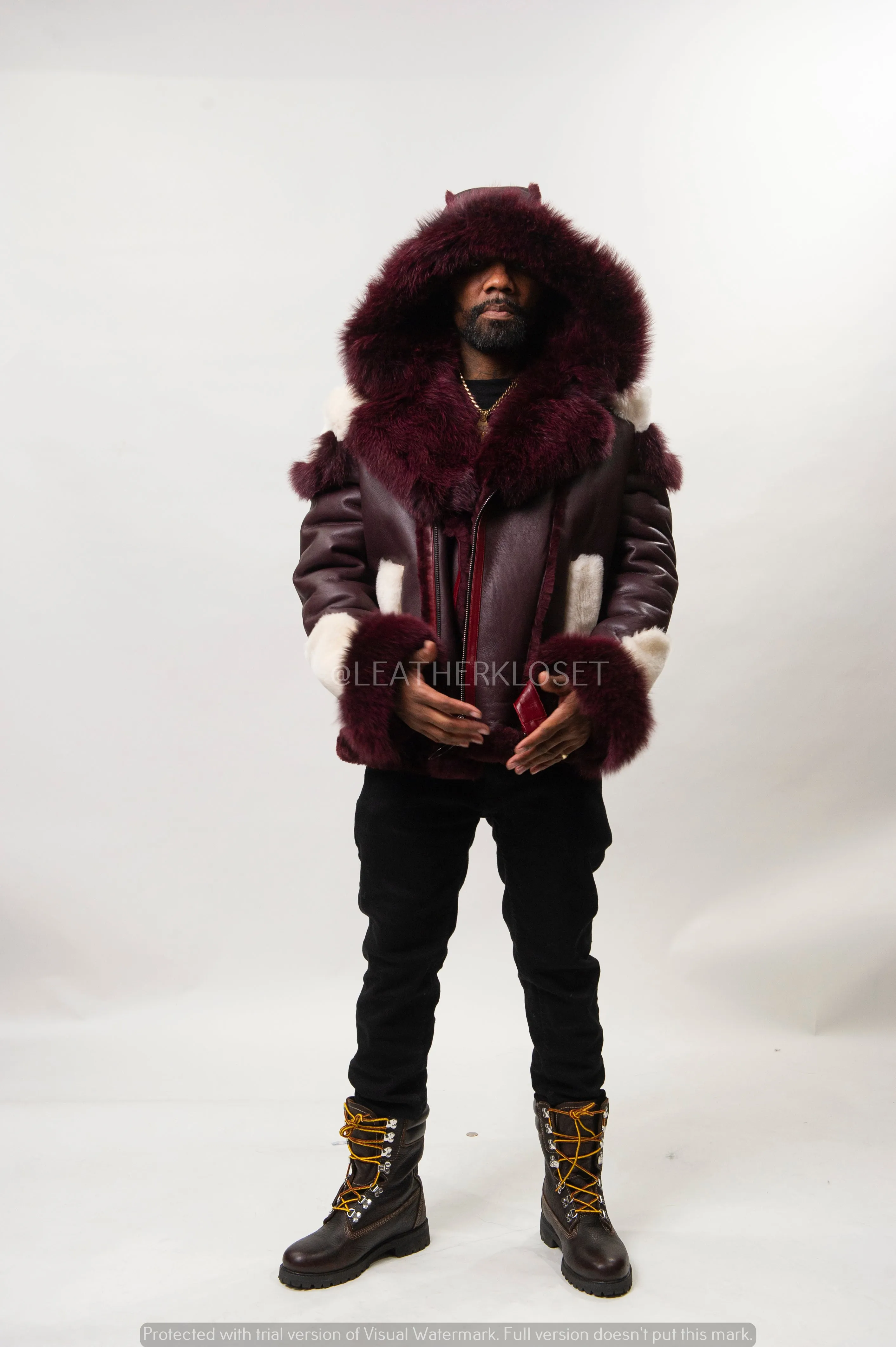 Men's Andre Shearling Biker With Fox [Wine]