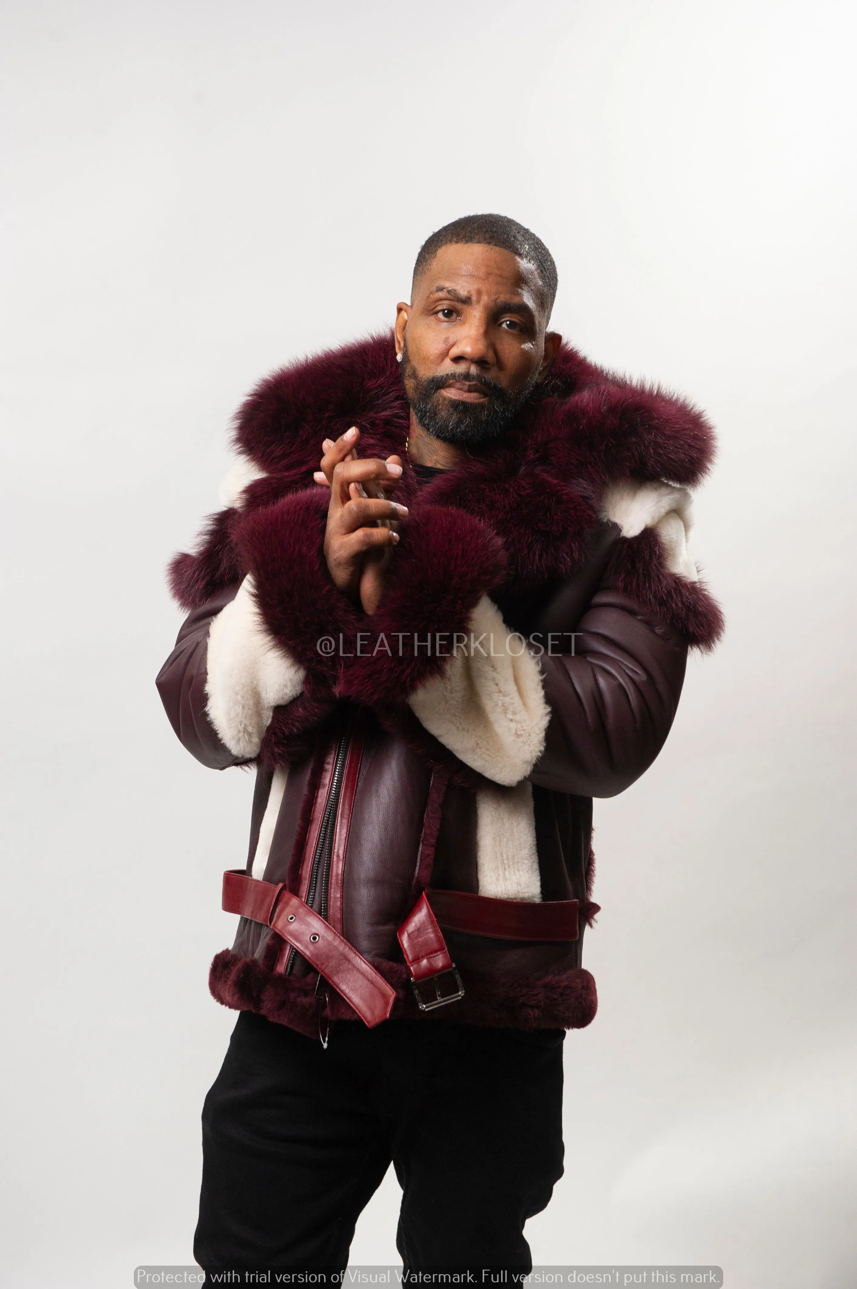 Men's Andre Shearling Biker With Fox [Wine]