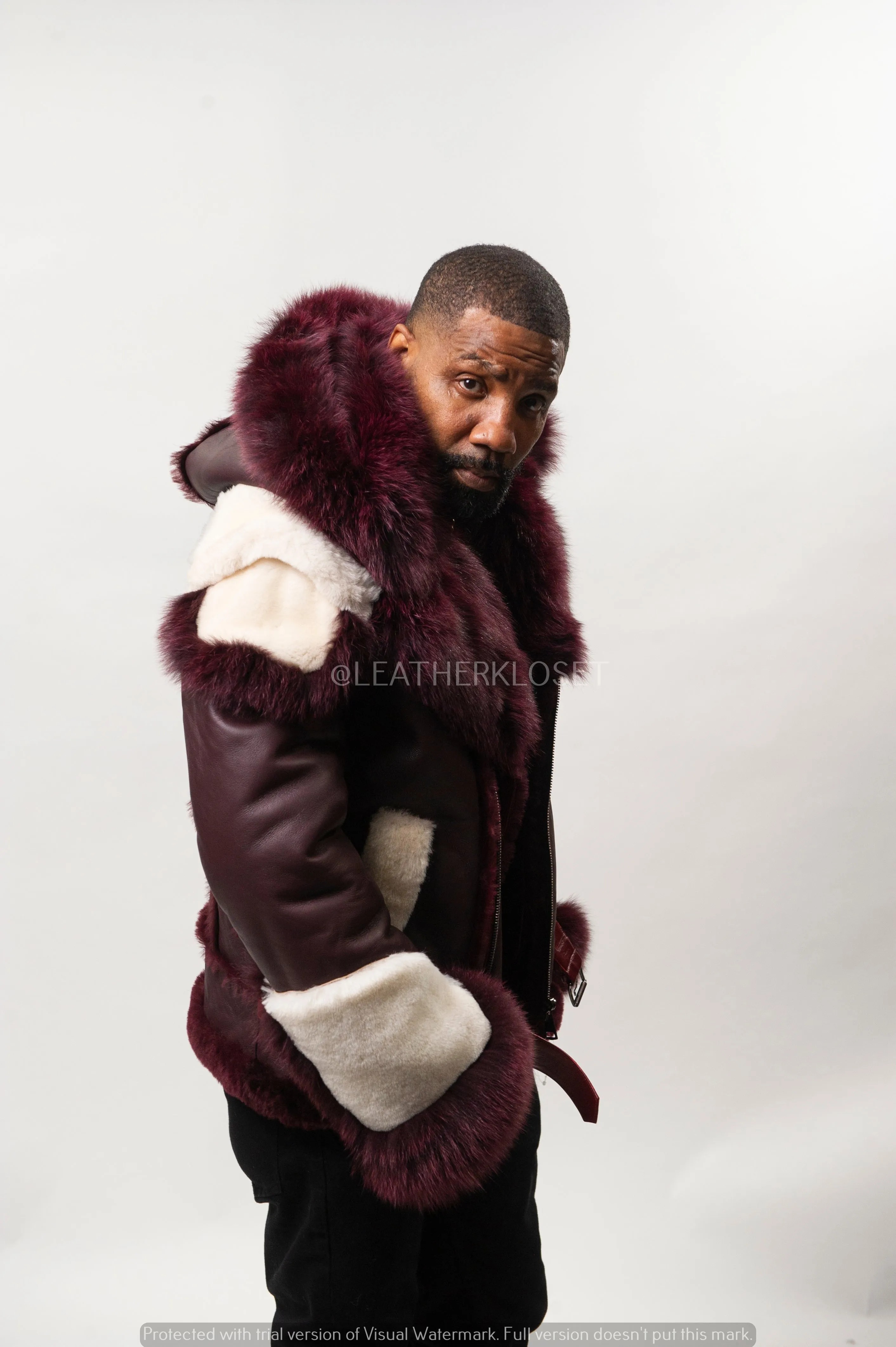 Men's Andre Shearling Biker With Fox [Wine]