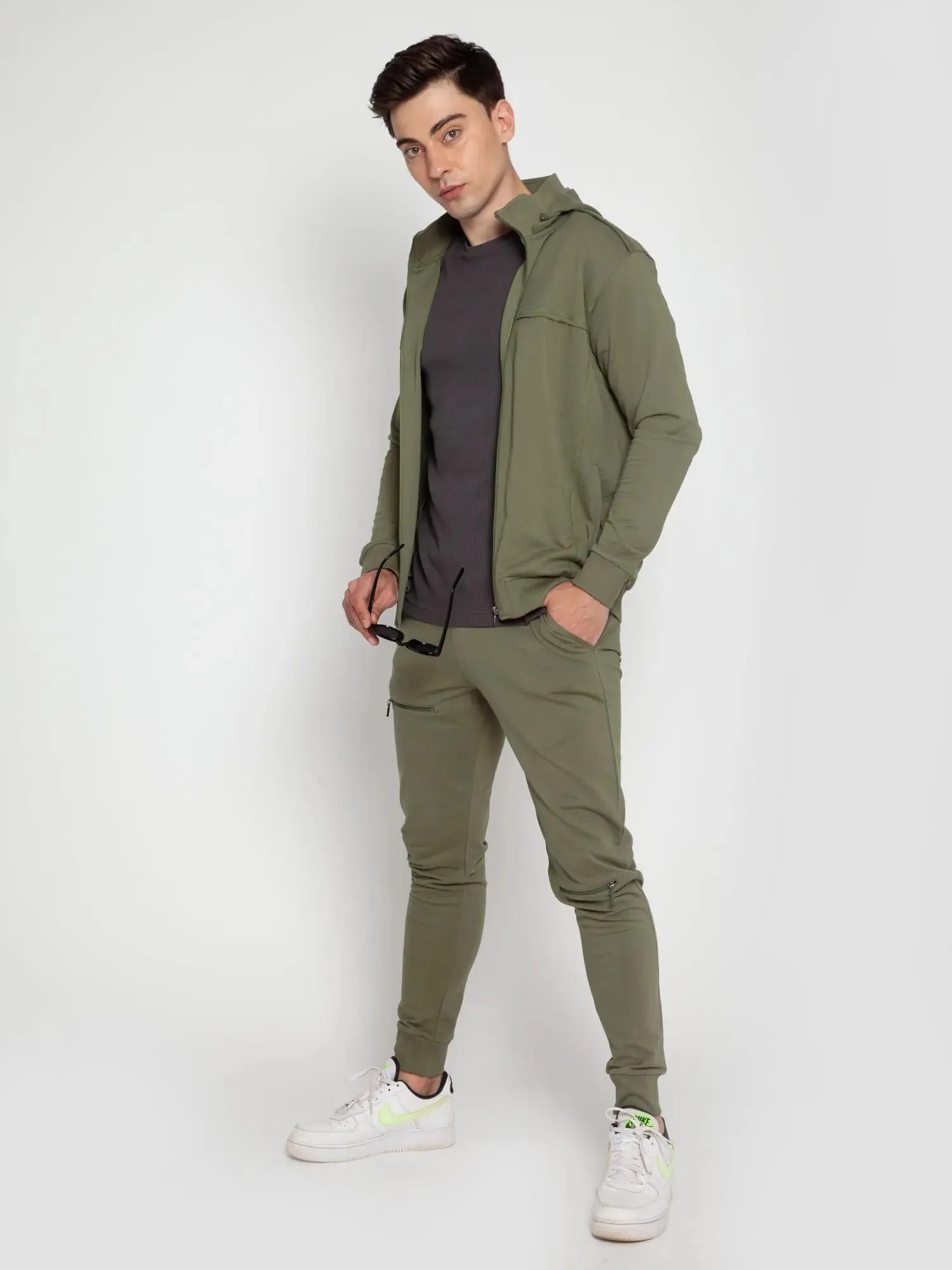 Olive Green Removable Hooded Jacket