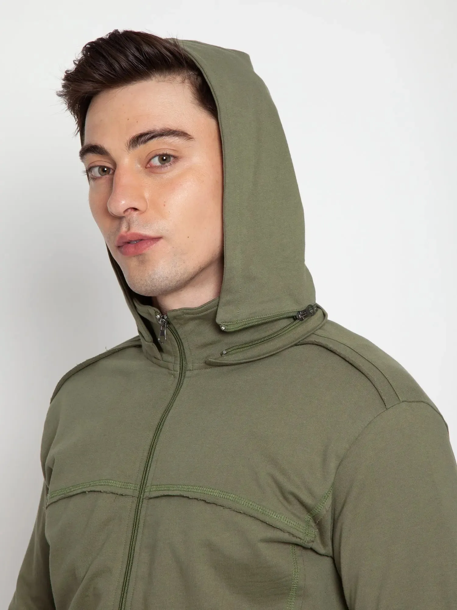 Olive Green Removable Hooded Jacket