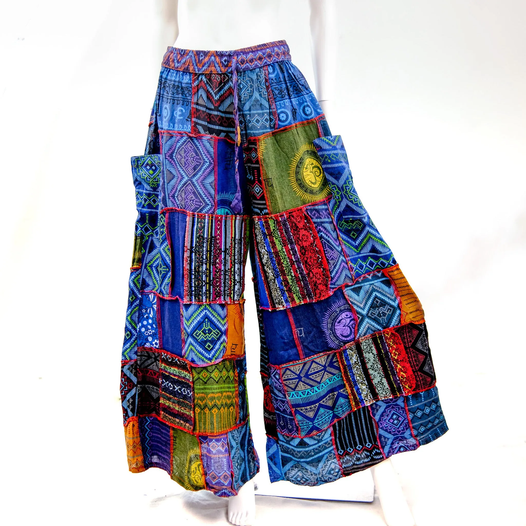 Patchwork Earth Tone Wide Leg Pants