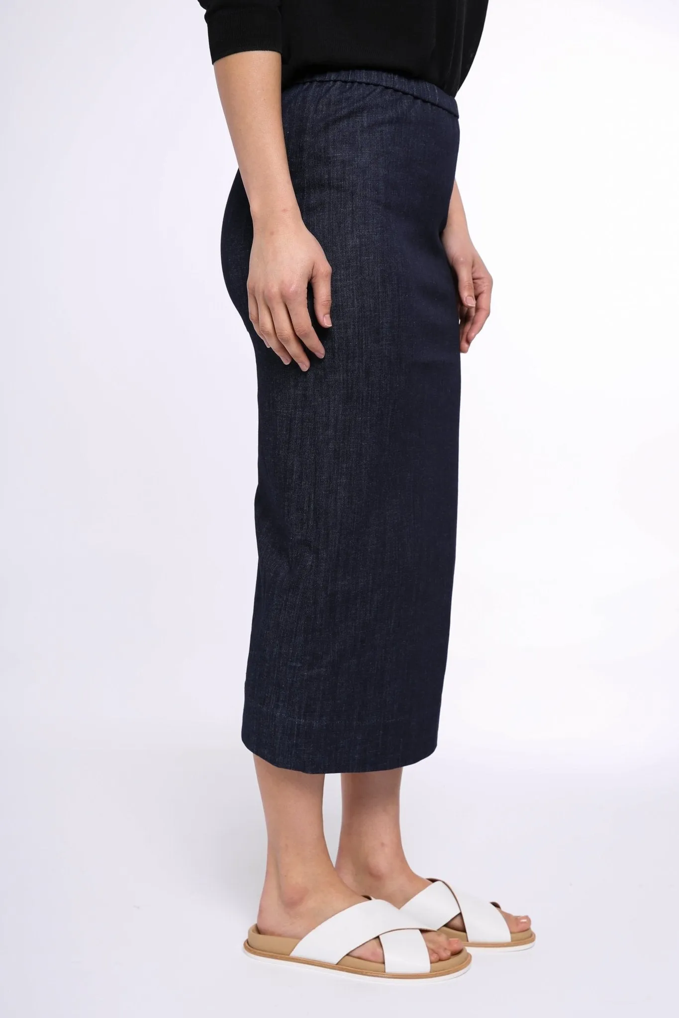 PISA LONG KICK PLEAT SKIRT IN STRETCH DENIM