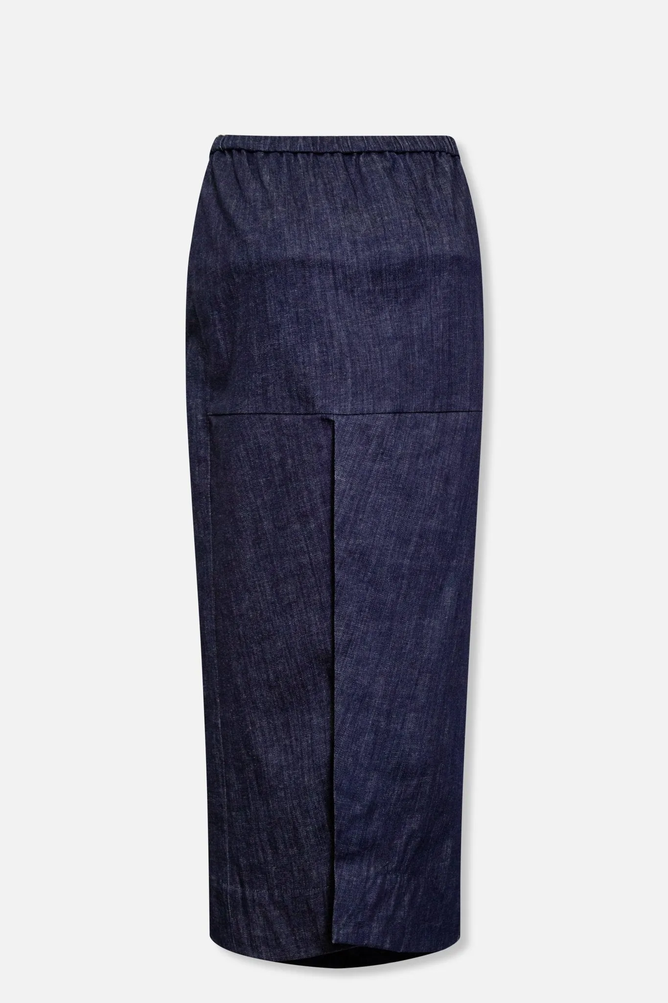 PISA LONG KICK PLEAT SKIRT IN STRETCH DENIM