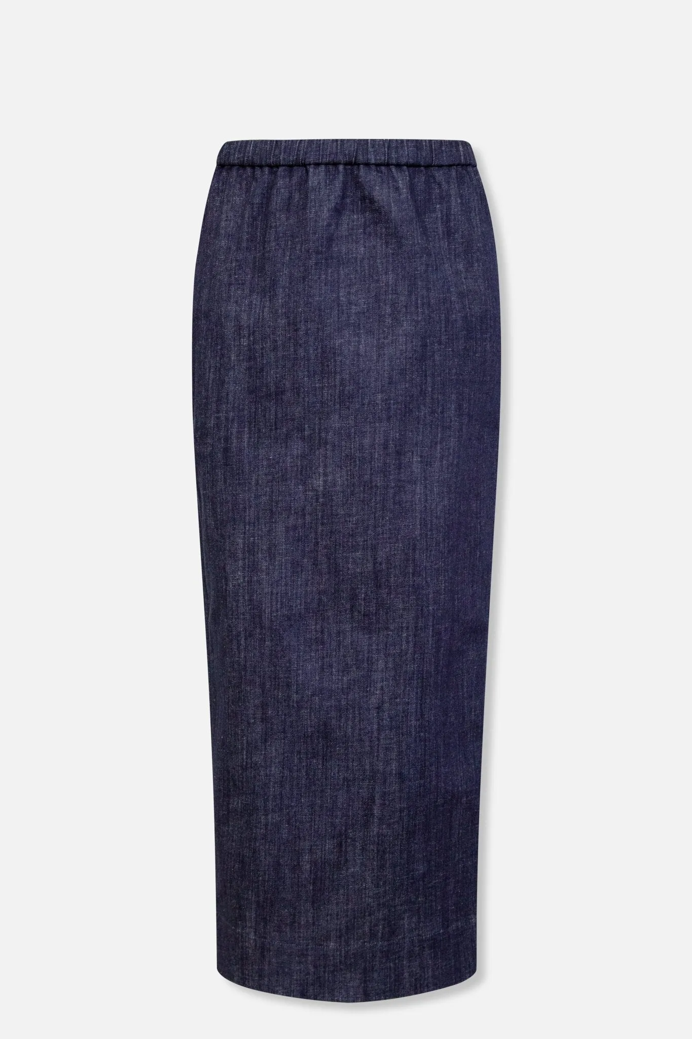 PISA LONG KICK PLEAT SKIRT IN STRETCH DENIM