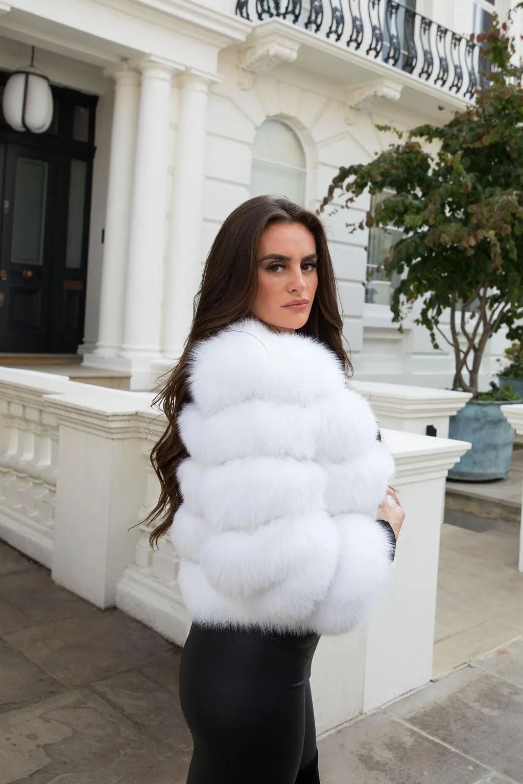 Pure White Luxury Fur 5 Row Cropped Sleeve Jacket