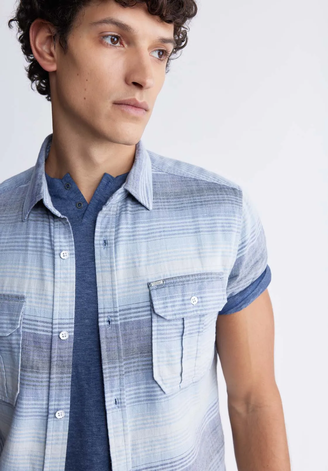 Siboa Men's Short-Sleeve Striped Shirt in Mirage Blue & Grey - BM24303