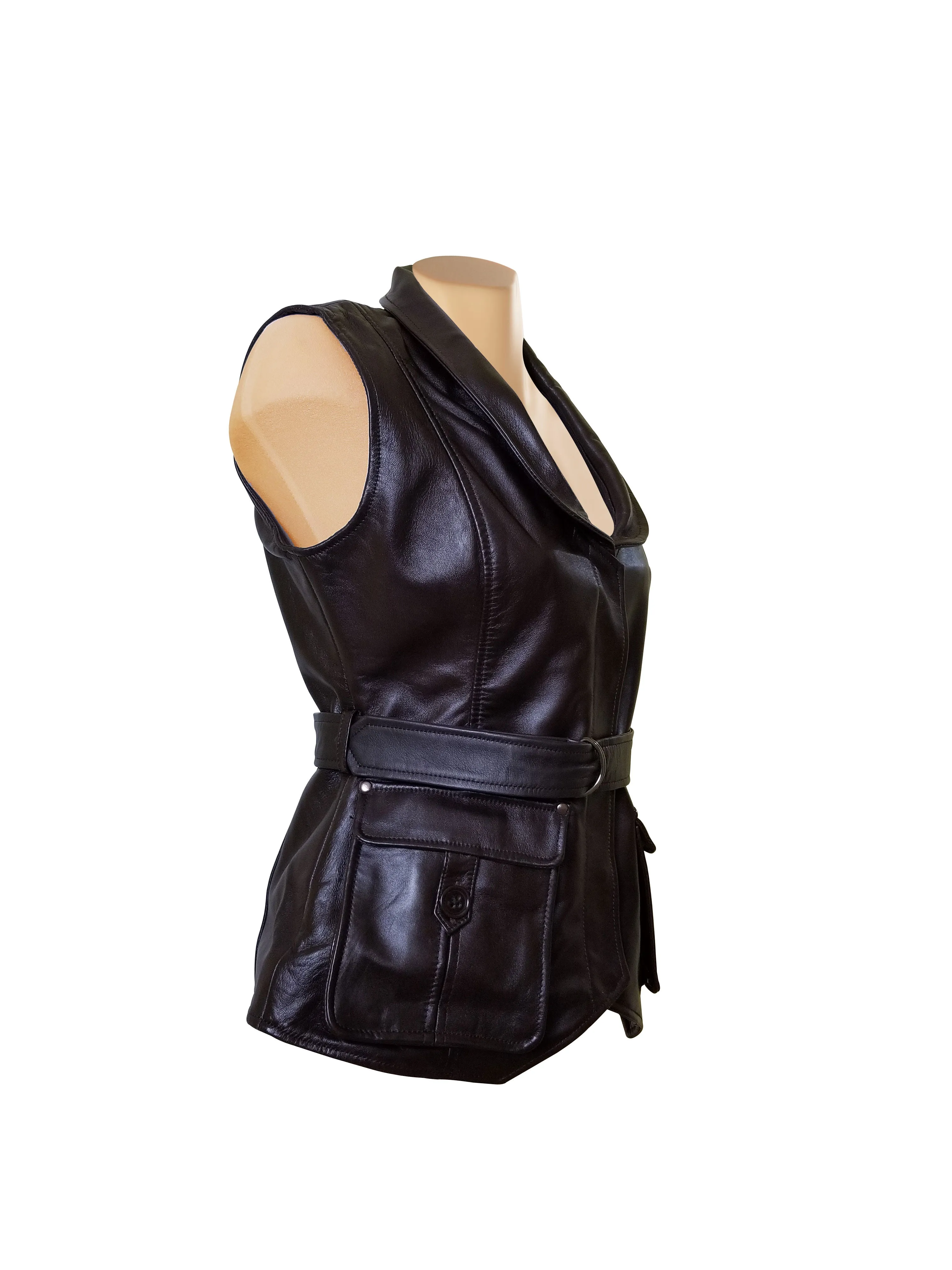 Teejays stylish leather vest with waist belt