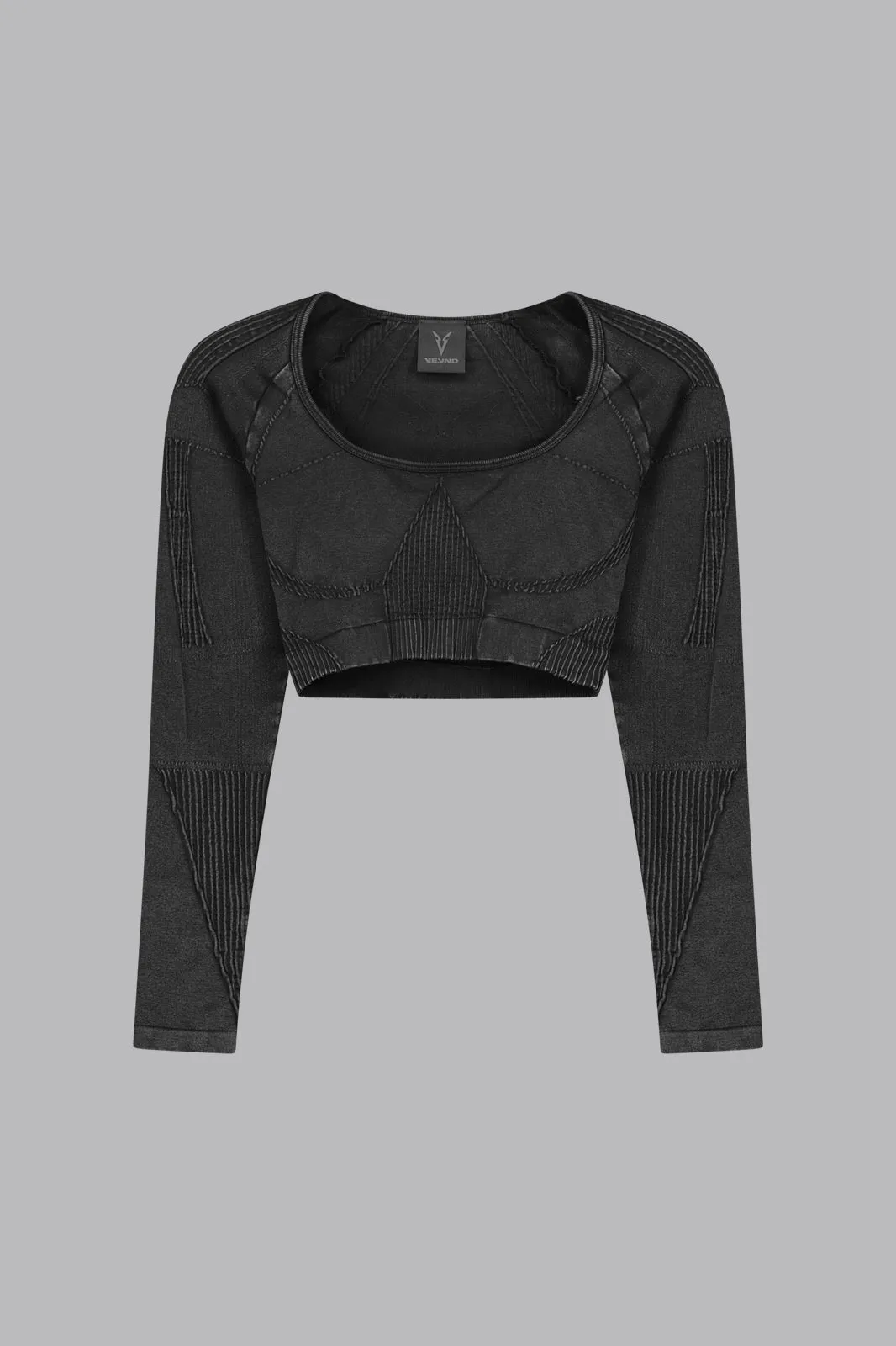 V_FADE CROPPED LONG SLEEVE TOP - Black Vintage