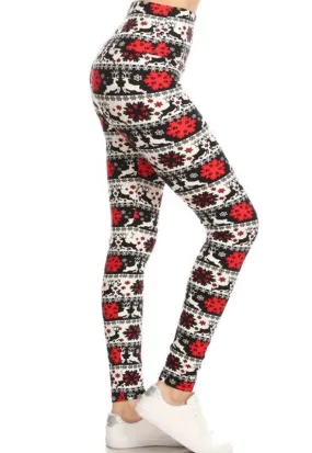 Womens Christmas Reindeer Holiday Leggings, Soft Yoga Pants, Sizes 0-20, Yoga Waist, Black/Red/White