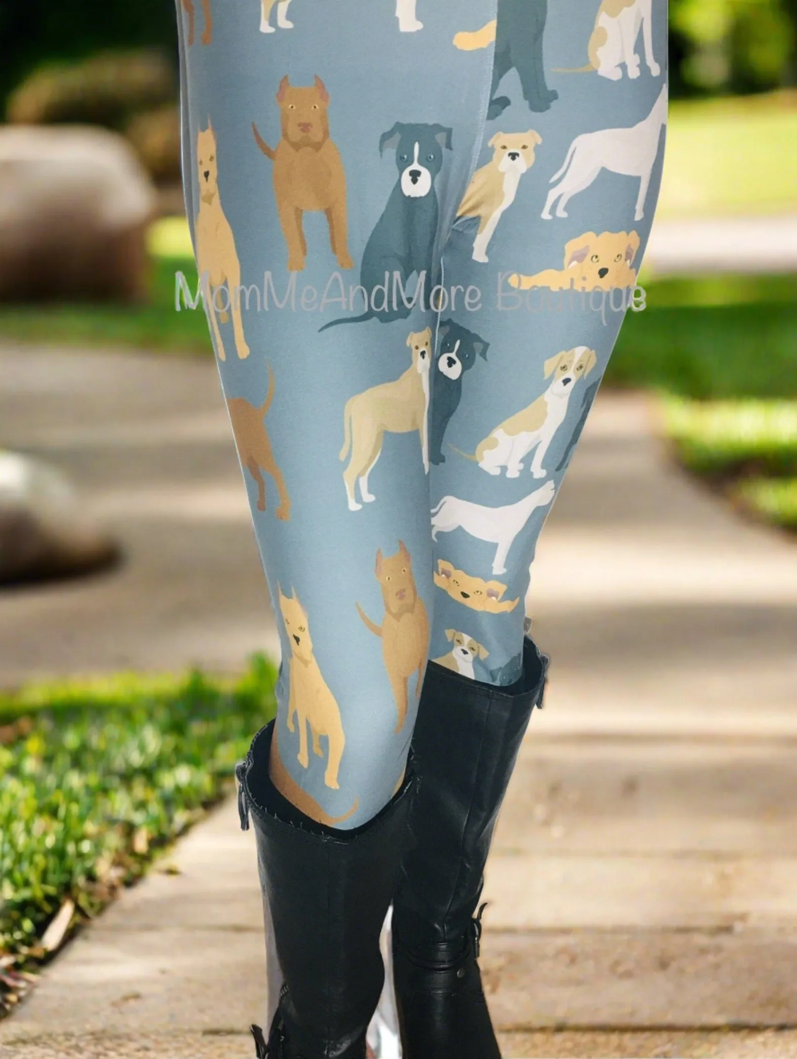 Womens Pit Bull Dog Leggings, Soft Yoga Pants, Sizes 0-20, Yoga Waist, Blue/Tan, Exclusive Leggings