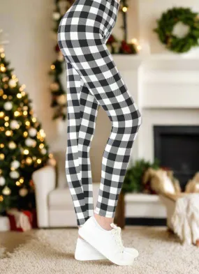 Womens Plaid Leggings | Black White Plaid Leggings | Yoga Pants | Footless Tights | Yoga Waistband